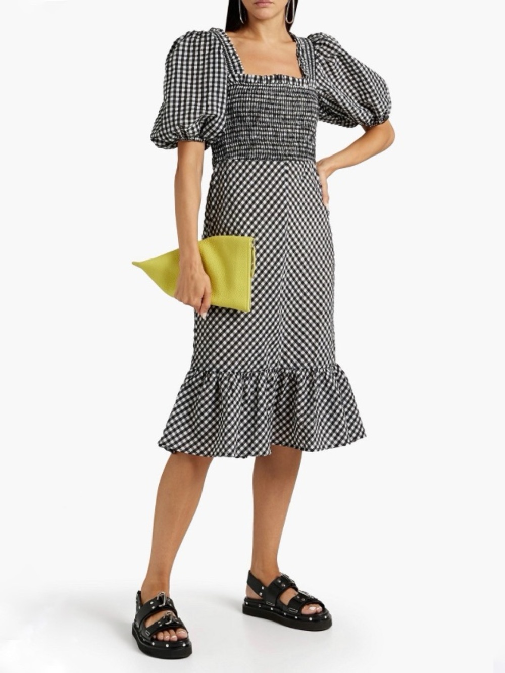 GANNI Smocked Gingham Seersucker Cottagecore Dress